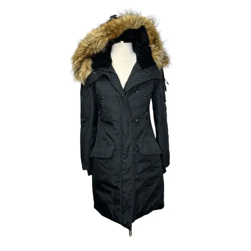 S13 SAM. NY Down Eskimo Coat Black Size XS Faux Fur Hood Jacket Warm - Picture 3 of 12